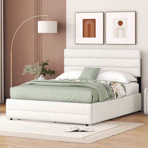 Plattformbett 140x200 cm – Doppelbett mit Stauraum & 2 Schubladen | Beige Samt-Bezug | Ohne Boxspring – Ideal für Schlafzimmer, Gästezimmer oder kleine Räume - Tarteebstudio