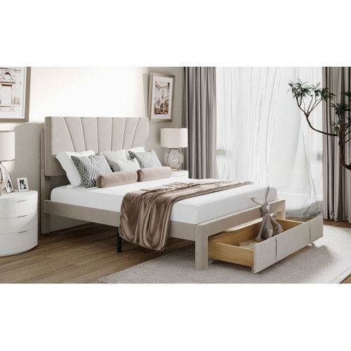 Polsterbett ohne Matratze – Modernes Bettgestell aus Faserplatten & Metall | Plattformbett mit Lattenrost – Matratze separat erhältlich - Tarteebstudio