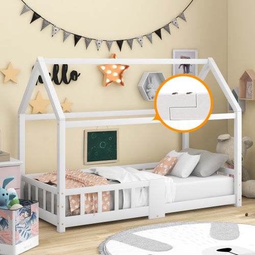 Kiefer-Kinderhausbett 90x200 cm – Spiel & Schlafbett im Häuschen-Design – Stabiles Holzbett für Kinderzimmer, Jugendzimmer oder Gästezimmer - Tarteebstudio