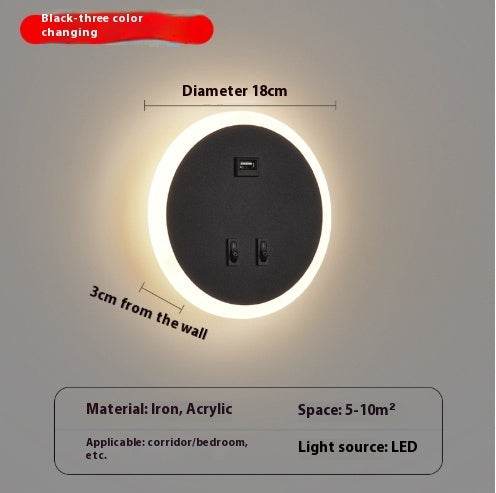 Modern Minimalist Bedside LED Wall Lamp - Adjustable Spotlight, Dimmable Touch Control, 3 Color Temperatures (3000K-6000K), USB Charging Port, Ultra-Slim Space-Saving Design for Bedroom, Study, Nursery - Tarteebstudio
