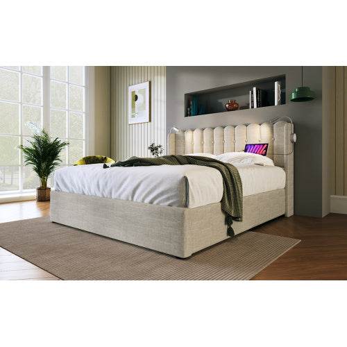 Linen Upholstered Bed Frame with Storage – Queen/King Size Platform Bed with Linen Fabric & Wooden/Metal Frame – Button-Tufted Headboard & Underbed Storage - Tarteebstudio