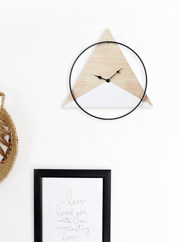 Modern Wooden Wall Clock - Minimalist Silent Non-Ticking, Scandinavian Geometric Design, 12/24 Hour Time, Battery Operated, Large Decorative Clock for Living Room, Bedroom, Office (12/16 Inch) - Tarteebstudio