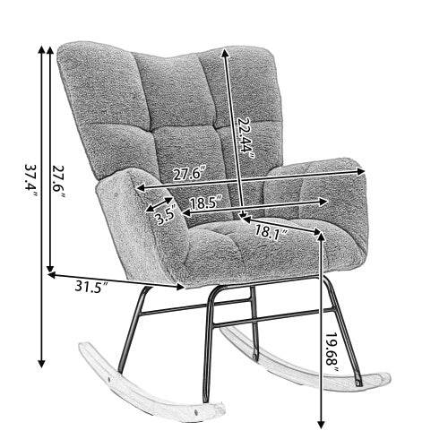 Mid-Century Modern Schaukelstuhl aus Teddystoff – Bequemer Lesesessel mit Holzgestell & Armlehnen – Stylischer Retro Sessel für Wohnzimmer, Schlafzimmer oder Babyzimmer - Tarteebstudio