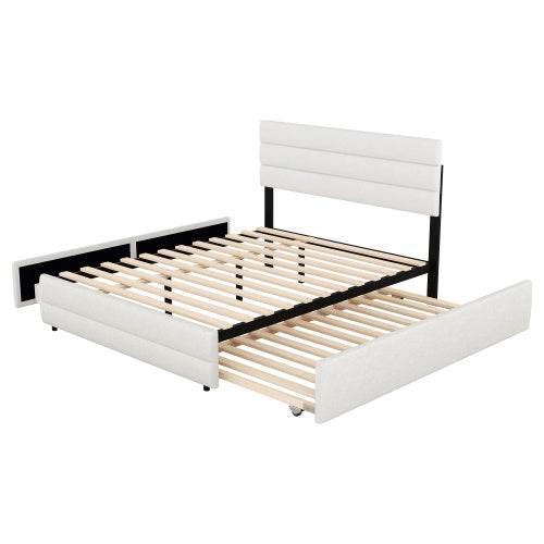Plattformbett 140x200 cm – Doppelbett mit Stauraum & 2 Schubladen | Beige Samt-Bezug | Ohne Boxspring – Ideal für Schlafzimmer, Gästezimmer oder kleine Räume - Tarteebstudio