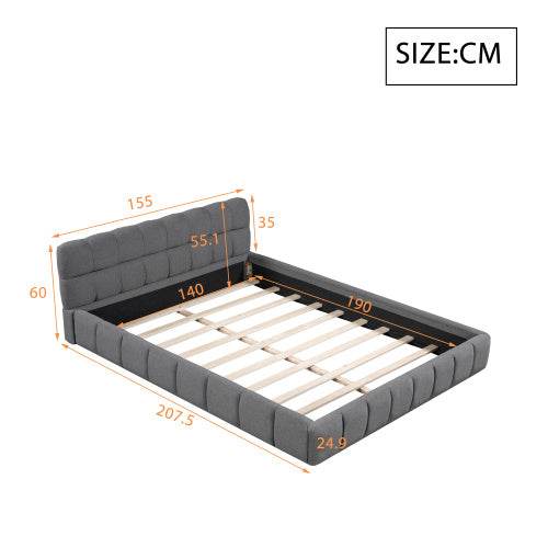 Queen Size Double Bed with Soft Linen Upholstered Backrest – Sturdy Wooden & Metal Frame | No Box Spring Needed – Modern Bedroom Furniture in Natural Fabric Design - Tarteebstudio