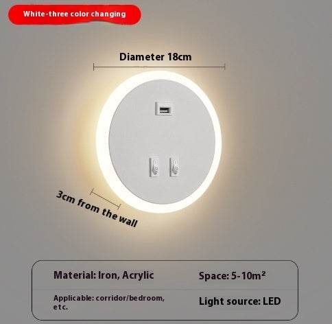 Modern Minimalist Bedside LED Wall Lamp - Adjustable Spotlight, Dimmable Touch Control, 3 Color Temperatures (3000K-6000K), USB Charging Port, Ultra-Slim Space-Saving Design for Bedroom, Study, Nursery - Tarteebstudio