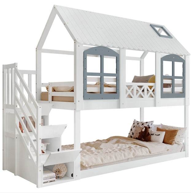 Massivholz Doppelschicht Babybett – 2in1 Hoch-/Flachbett für Babys & Kleinkinder – Verstellbares Kinderbett mit Naturlack, Weiß oder in Eiche geölt - Tarteebstudio