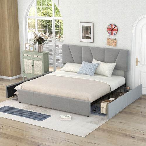 Luxury Decorated King-Size Upholstered Platform Bed – Elegant Button-Tufted Headboard with Wooden Slats Support – Modern Bedroom Furniture in Queen & King Size - Tarteebstudio