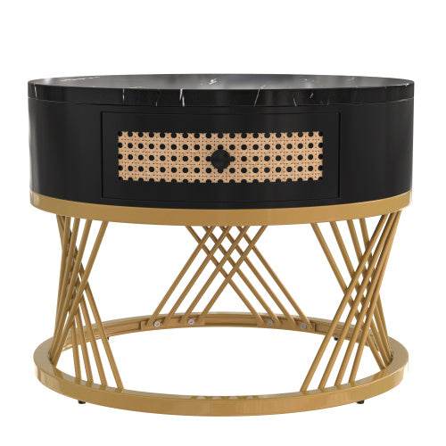 Modern Fibreboard & Metal Round Coffee Table – Stylish MDF Living Room Table with Steel Legs – Space-Saving Design for Small Spaces, Apartments & Lofts - Tarteebstudio