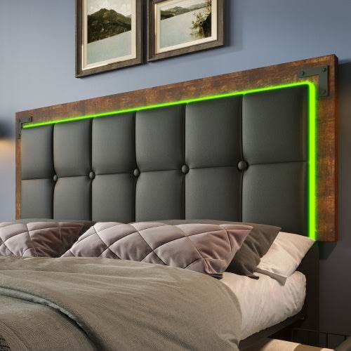 Modern PU Leather Bed Frame with LED Light Strip & 4 Storage Drawers – Queen/King Size Upholstered Platform Bed – No Box Spring Needed - Tarteebstudio