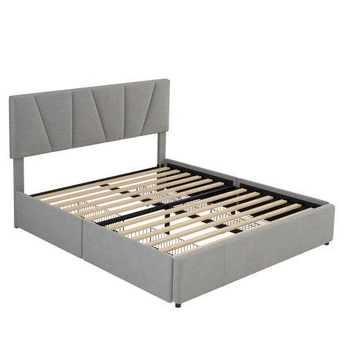 Luxury Decorated King-Size Upholstered Platform Bed – Elegant Button-Tufted Headboard with Wooden Slats Support – Modern Bedroom Furniture in Queen & King Size - Tarteebstudio