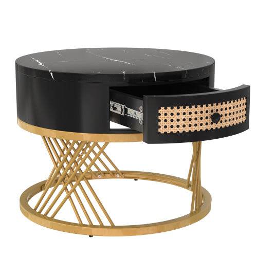 Modern Fibreboard & Metal Round Coffee Table – Stylish MDF Living Room Table with Steel Legs – Space-Saving Design for Small Spaces, Apartments & Lofts - Tarteebstudio