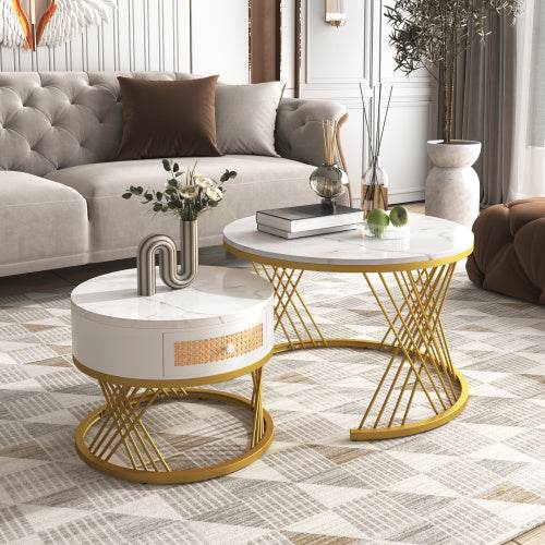 Modern Fibreboard & Metal Round Coffee Table – Stylish MDF Living Room Table with Steel Legs – Space-Saving Design for Small Spaces, Apartments & Lofts - Tarteebstudio