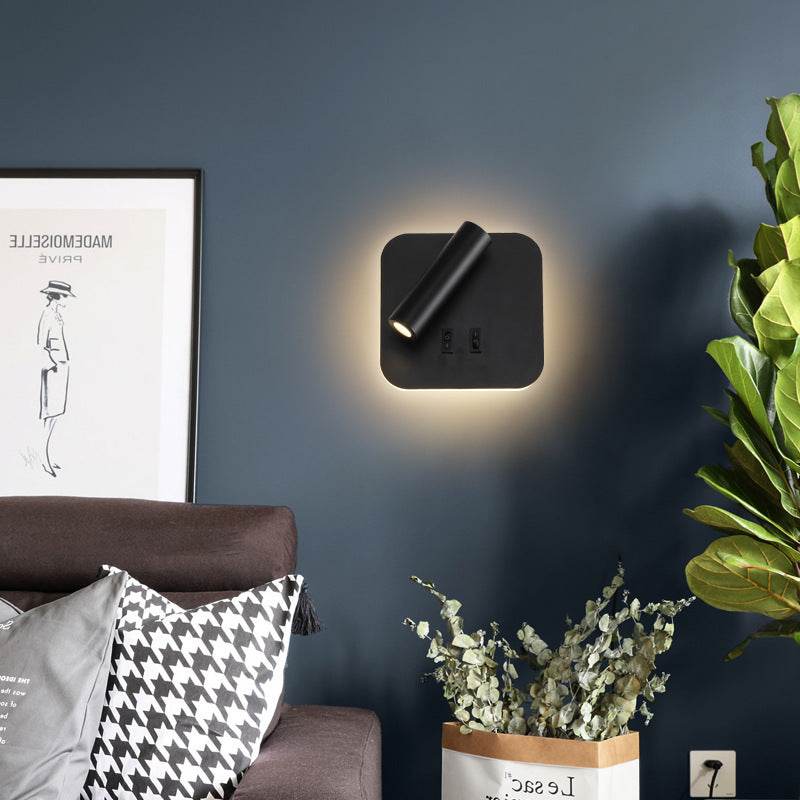 Modern Minimalist Bedside LED Wall Lamp - Adjustable Spotlight, Dimmable Touch Control, 3 Color Temperatures (3000K-6000K), USB Charging Port, Ultra-Slim Space-Saving Design for Bedroom, Study, Nursery - Tarteebstudio