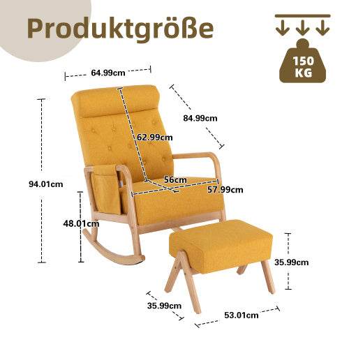 Luxury Linen Rocking Chair with Footrest – Comfortable Armchair for Living Room, Bedroom or Nursery – Elegant Wooden Rocker Chair in Natural Fabric - Tarteebstudio