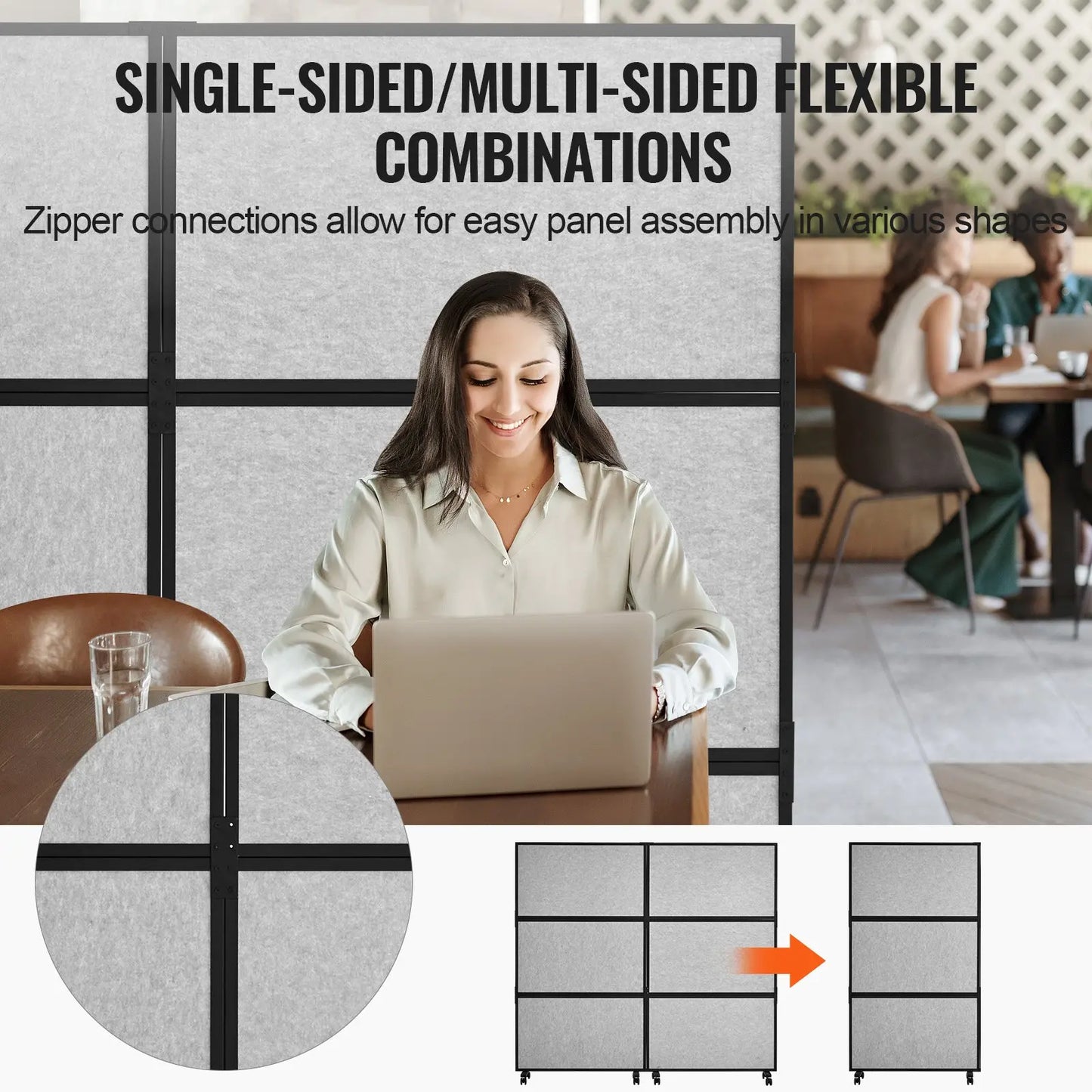Raumteiler mit Doppelpaneel – Schallschutz-Trennwand für Büro & Homeoffice in Grau | Paravent mit 2 Paneelen für flexible Raumaufteilung & Lärmminderung