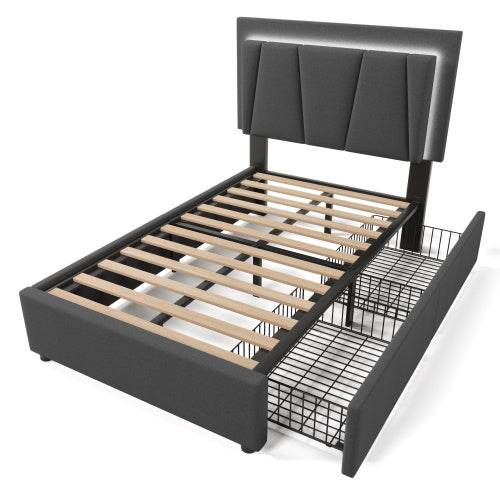 Wooden Storage Bed Frame with Underbed Storage – Solid Wood Single Bed Frame (90x200 cm) – Natural Finish Platform Bed with Lattice Base & No Box Spring Needed - Tarteebstudio