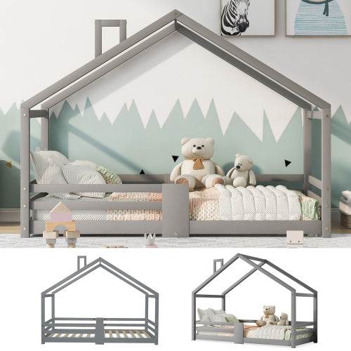 Natural Pine Children's House Bed – Wooden Loft Bed with Playhouse Design – Safe & Sturdy Toddler or Kids Bed in Eco-Friendly Solid Wood - Tarteebstudio