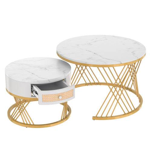 Modern Fibreboard & Metal Round Coffee Table – Stylish MDF Living Room Table with Steel Legs – Space-Saving Design for Small Spaces, Apartments & Lofts - Tarteebstudio