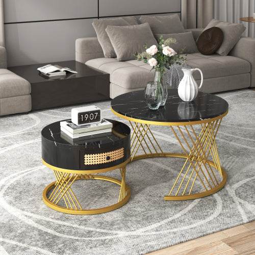 Modern Fibreboard & Metal Round Coffee Table – Stylish MDF Living Room Table with Steel Legs – Space-Saving Design for Small Spaces, Apartments & Lofts - Tarteebstudio
