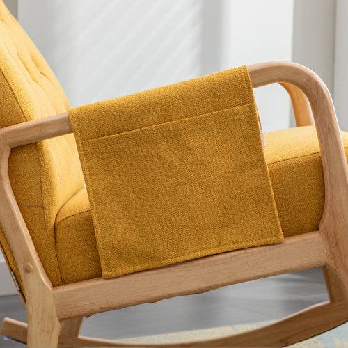 Luxury Linen Rocking Chair with Footrest – Comfortable Armchair for Living Room, Bedroom or Nursery – Elegant Wooden Rocker Chair in Natural Fabric - Tarteebstudio