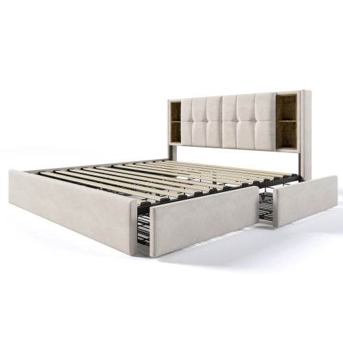 Luxury Metal & Velvet Bed Frame – Upholstered Queen/King Size Bed with Sturdy Steel Frame – Elegant Bedroom Furniture with Button-Tufted Headboard - Tarteebstudio