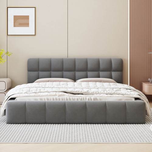 Queen Size Double Bed with Soft Linen Upholstered Backrest – Sturdy Wooden & Metal Frame | No Box Spring Needed – Modern Bedroom Furniture in Natural Fabric Design - Tarteebstudio
