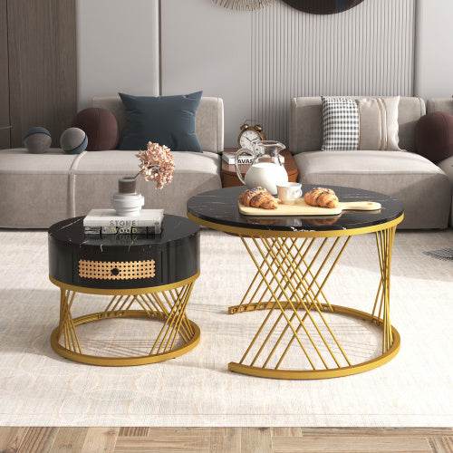 Modern Fibreboard & Metal Round Coffee Table – Stylish MDF Living Room Table with Steel Legs – Space-Saving Design for Small Spaces, Apartments & Lofts - Tarteebstudio