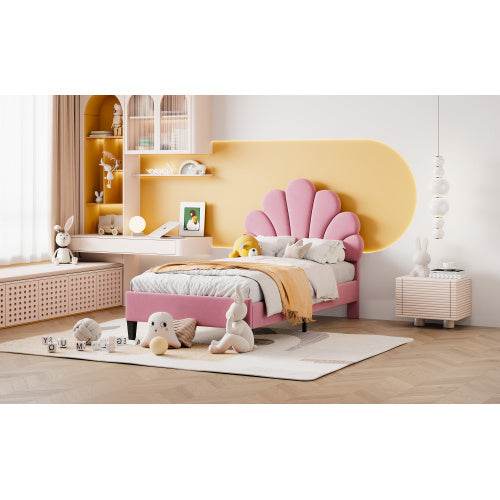 Luxury Velvet Bed for Girls – Upholstered Kids Bed with Button-Tufted Headboard & Wooden/Metal Frame – Sturdy Single Bed (90x200cm) for Bedroom or Nursery - Tarteebstudio
