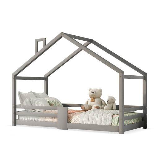 Natural Pine Children's House Bed – Wooden Loft Bed with Playhouse Design – Safe & Sturdy Toddler or Kids Bed in Eco-Friendly Solid Wood - Tarteebstudio