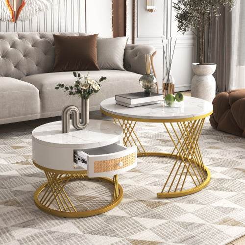 Modern Fibreboard & Metal Round Coffee Table – Stylish MDF Living Room Table with Steel Legs – Space-Saving Design for Small Spaces, Apartments & Lofts - Tarteebstudio