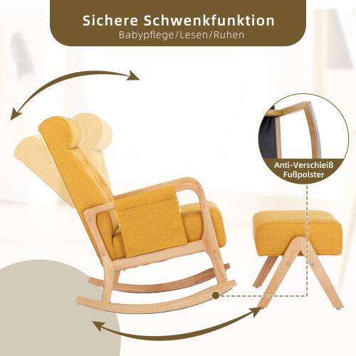 Luxury Linen Rocking Chair with Footrest – Comfortable Armchair for Living Room, Bedroom or Nursery – Elegant Wooden Rocker Chair in Natural Fabric - Tarteebstudio