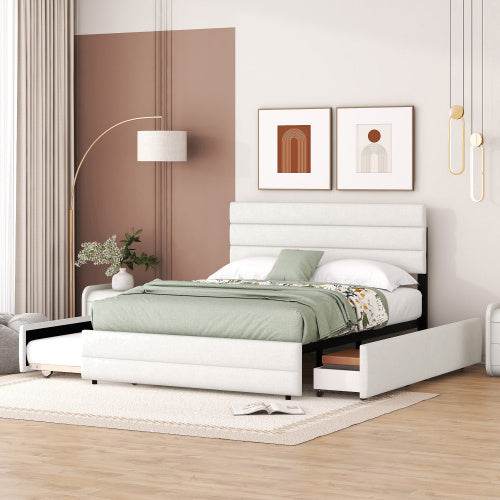 Plattformbett 140x200 cm – Doppelbett mit Stauraum & 2 Schubladen | Beige Samt-Bezug | Ohne Boxspring – Ideal für Schlafzimmer, Gästezimmer oder kleine Räume - Tarteebstudio