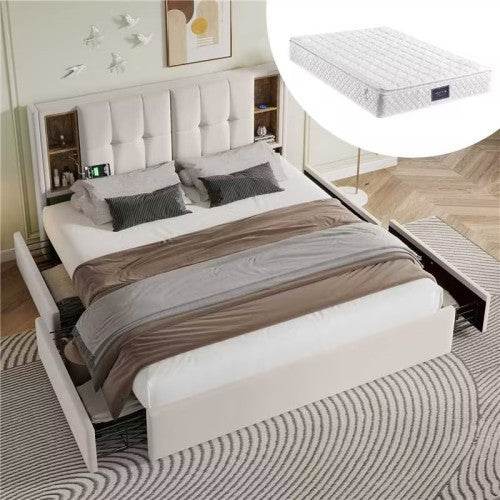 Luxury Metal & Velvet Bed Frame – Upholstered Queen/King Size Bed with Sturdy Steel Frame – Elegant Bedroom Furniture with Button-Tufted Headboard - Tarteebstudio