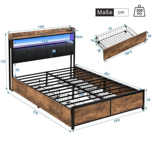 PU Leather & Wood Bed Frame with Slatted Base & Upholstered Headboard – Modern Bedroom Furniture in Queen & King Size – Easy Assembly - Tarteebstudio