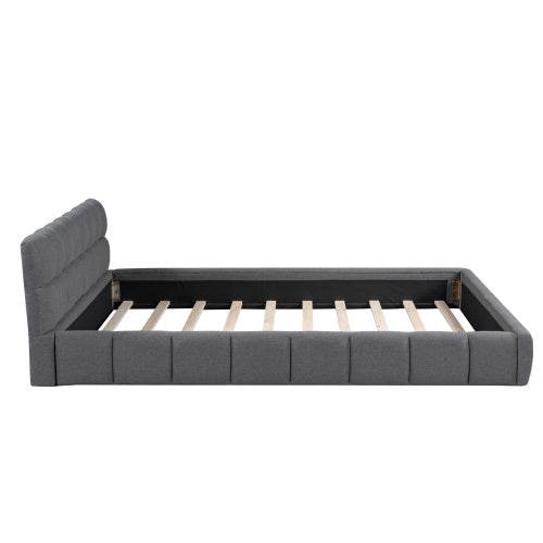 Queen Size Double Bed with Soft Linen Upholstered Backrest – Sturdy Wooden & Metal Frame | No Box Spring Needed – Modern Bedroom Furniture in Natural Fabric Design - Tarteebstudio