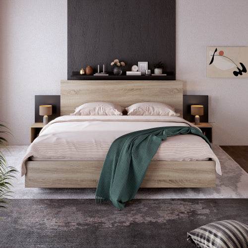 Natural Solid Wood Double Bed – Queen Size Wooden Bed Frame with Slatted Base – Handcrafted Bedroom Furniture in Oak, Pine or Walnut Finish - Tarteebstudio