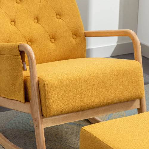 Luxury Linen Rocking Chair with Footrest – Comfortable Armchair for Living Room, Bedroom or Nursery – Elegant Wooden Rocker Chair in Natural Fabric - Tarteebstudio