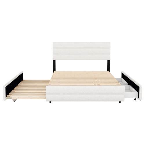 Plattformbett 140x200 cm – Doppelbett mit Stauraum & 2 Schubladen | Beige Samt-Bezug | Ohne Boxspring – Ideal für Schlafzimmer, Gästezimmer oder kleine Räume - Tarteebstudio