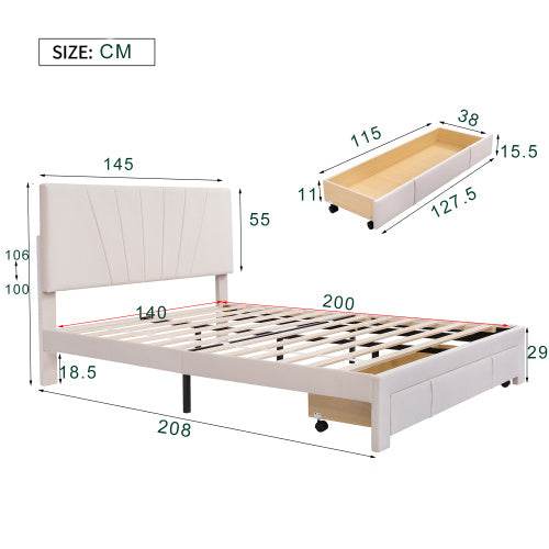 Polsterbett ohne Matratze – Modernes Bettgestell aus Faserplatten & Metall | Plattformbett mit Lattenrost – Matratze separat erhältlich - Tarteebstudio