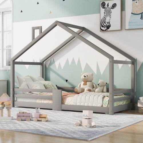 Natural Pine Children's House Bed – Wooden Loft Bed with Playhouse Design – Safe & Sturdy Toddler or Kids Bed in Eco-Friendly Solid Wood - Tarteebstudio