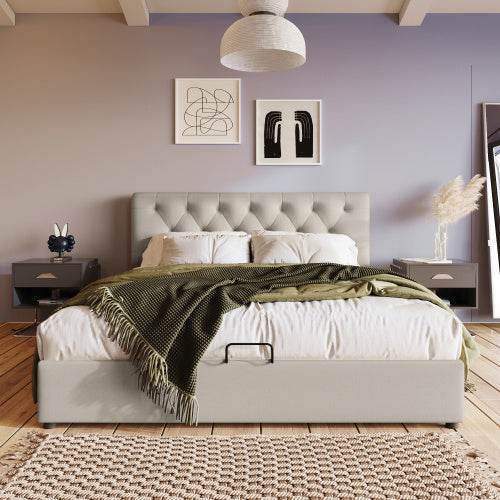 PU Leather & Wood Bed Frame with Slatted Base & Upholstered Headboard – Modern Bedroom Furniture in Queen & King Size – Easy Assembly - Tarteebstudio