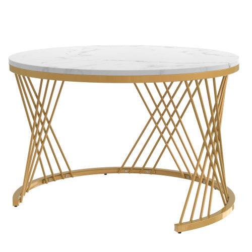 Modern Fibreboard & Metal Round Coffee Table – Stylish MDF Living Room Table with Steel Legs – Space-Saving Design for Small Spaces, Apartments & Lofts - Tarteebstudio