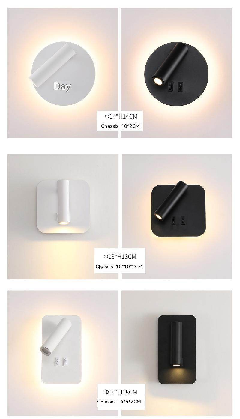 Modern Minimalist Bedside LED Wall Lamp - Adjustable Spotlight, Dimmable Touch Control, 3 Color Temperatures (3000K-6000K), USB Charging Port, Ultra-Slim Space-Saving Design for Bedroom, Study, Nursery - Tarteebstudio