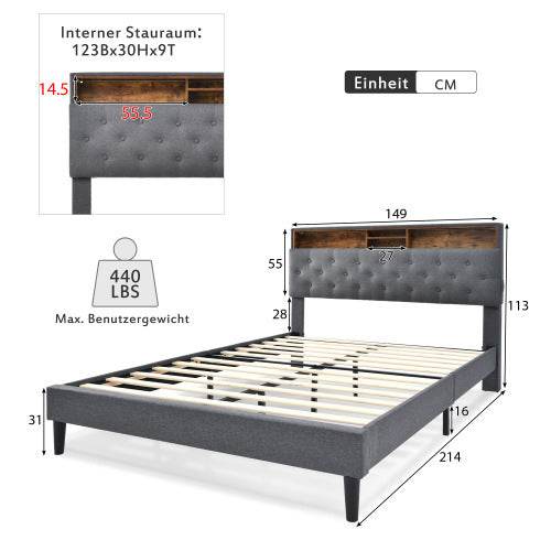 Massivholz-Bettgestell 140x200 cm – Naturbelassenes Holzbett ohne Boxspring | Stabiler Bettrahmen aus Eiche, Buche oder Kiefer – Ideal für Schlafzimmer & Gästezimmer - Tarteebstudio