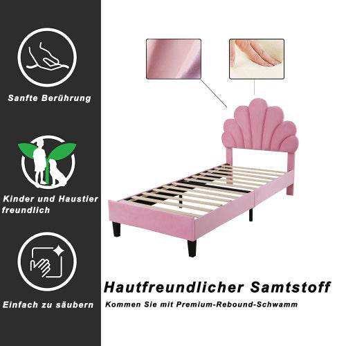 Luxury Velvet Bed for Girls – Upholstered Kids Bed with Button-Tufted Headboard & Wooden/Metal Frame – Sturdy Single Bed (90x200cm) for Bedroom or Nursery - Tarteebstudio