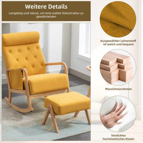 Luxury Linen Rocking Chair with Footrest – Comfortable Armchair for Living Room, Bedroom or Nursery – Elegant Wooden Rocker Chair in Natural Fabric - Tarteebstudio