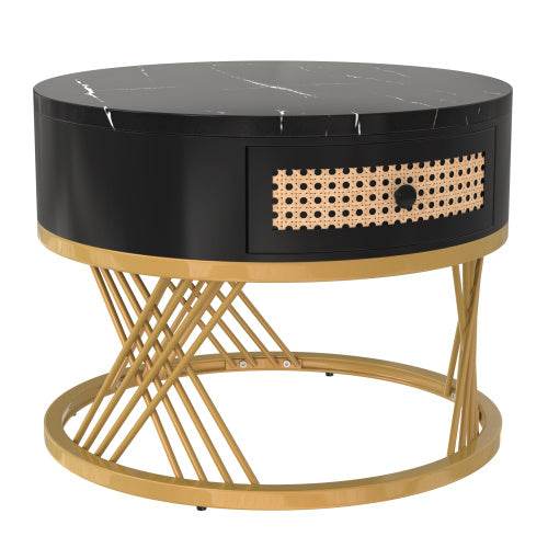 Modern Fibreboard & Metal Round Coffee Table – Stylish MDF Living Room Table with Steel Legs – Space-Saving Design for Small Spaces, Apartments & Lofts - Tarteebstudio