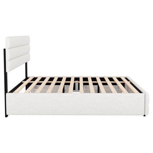 Plattformbett 140x200 cm – Doppelbett mit Stauraum & 2 Schubladen | Beige Samt-Bezug | Ohne Boxspring – Ideal für Schlafzimmer, Gästezimmer oder kleine Räume - Tarteebstudio