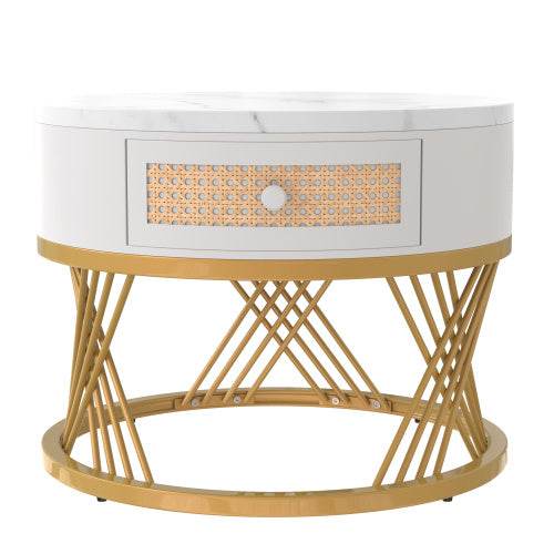 Modern Fibreboard & Metal Round Coffee Table – Stylish MDF Living Room Table with Steel Legs – Space-Saving Design for Small Spaces, Apartments & Lofts - Tarteebstudio
